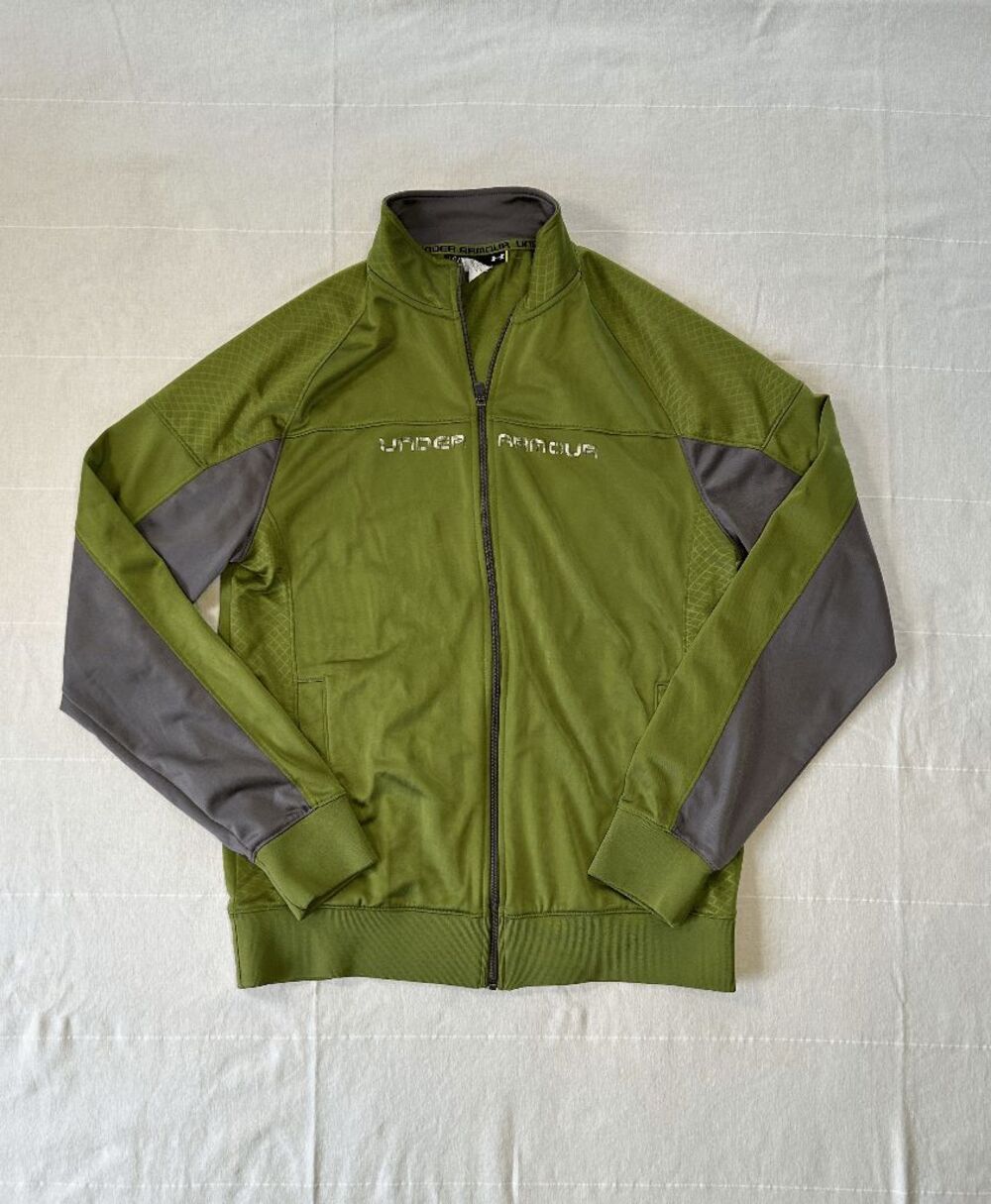 Men's Under Armour Zip Up Lightweight Track Jacket Size Large Pockets Green/Gray